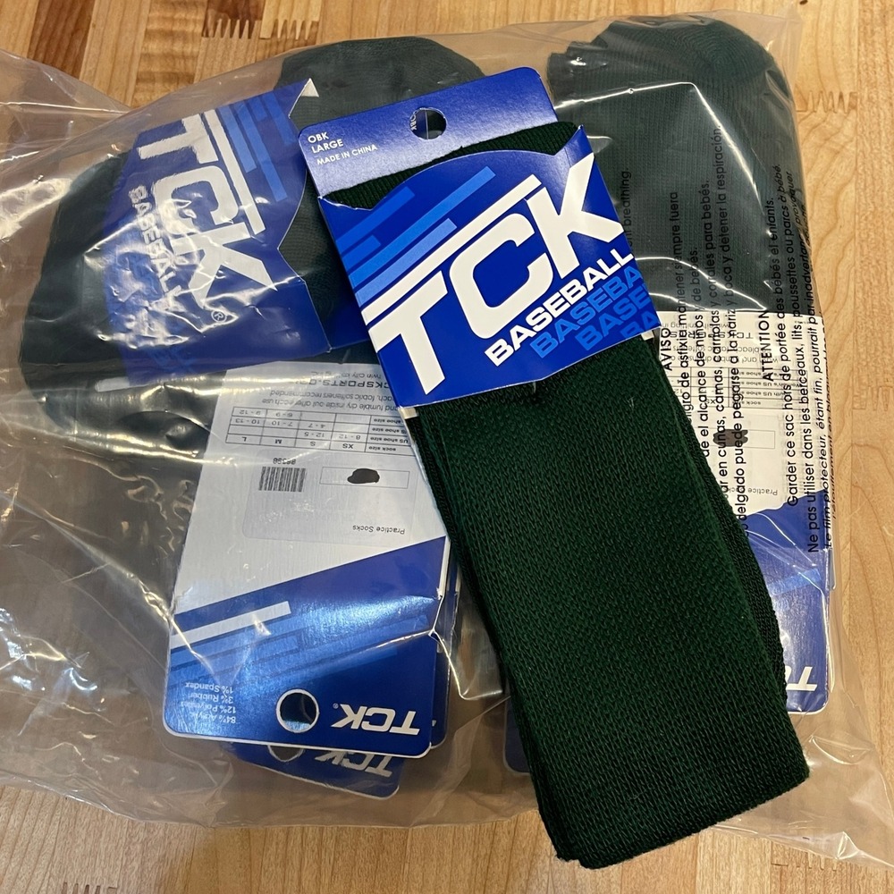 TCK Baseball Practice Socks 8 Pairs Dark Green Large Over-the-Calf OBK 86398